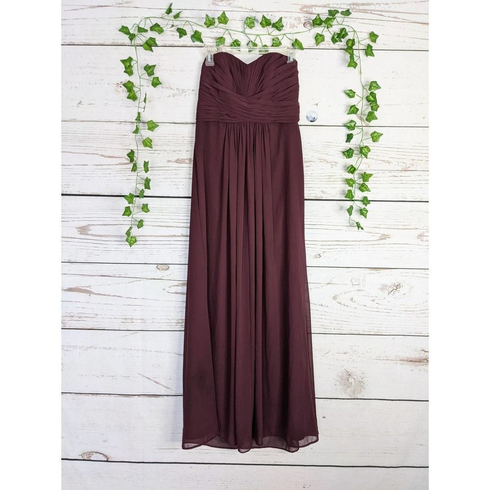 David's Bridal Size 6 Plum Bridesmaid's Dress Strapless Chiffon Skirt